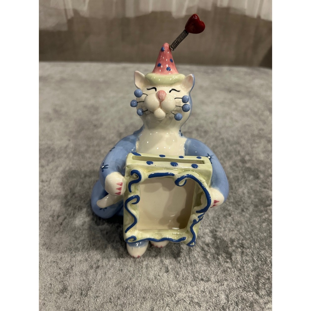 Whimsiclay by Amy Lacombe Cat Figurine Mini Photo Frame Blue Star Party Hat #RS